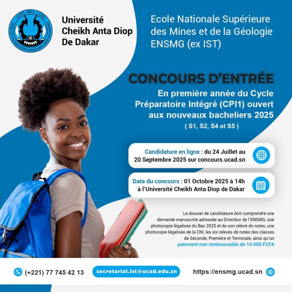 Concours d'entrée à l'Ecole nationale supérieure des Mines et de la Géologie (ENSMG) ex IST
